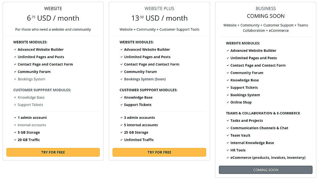 Pricing screenshot