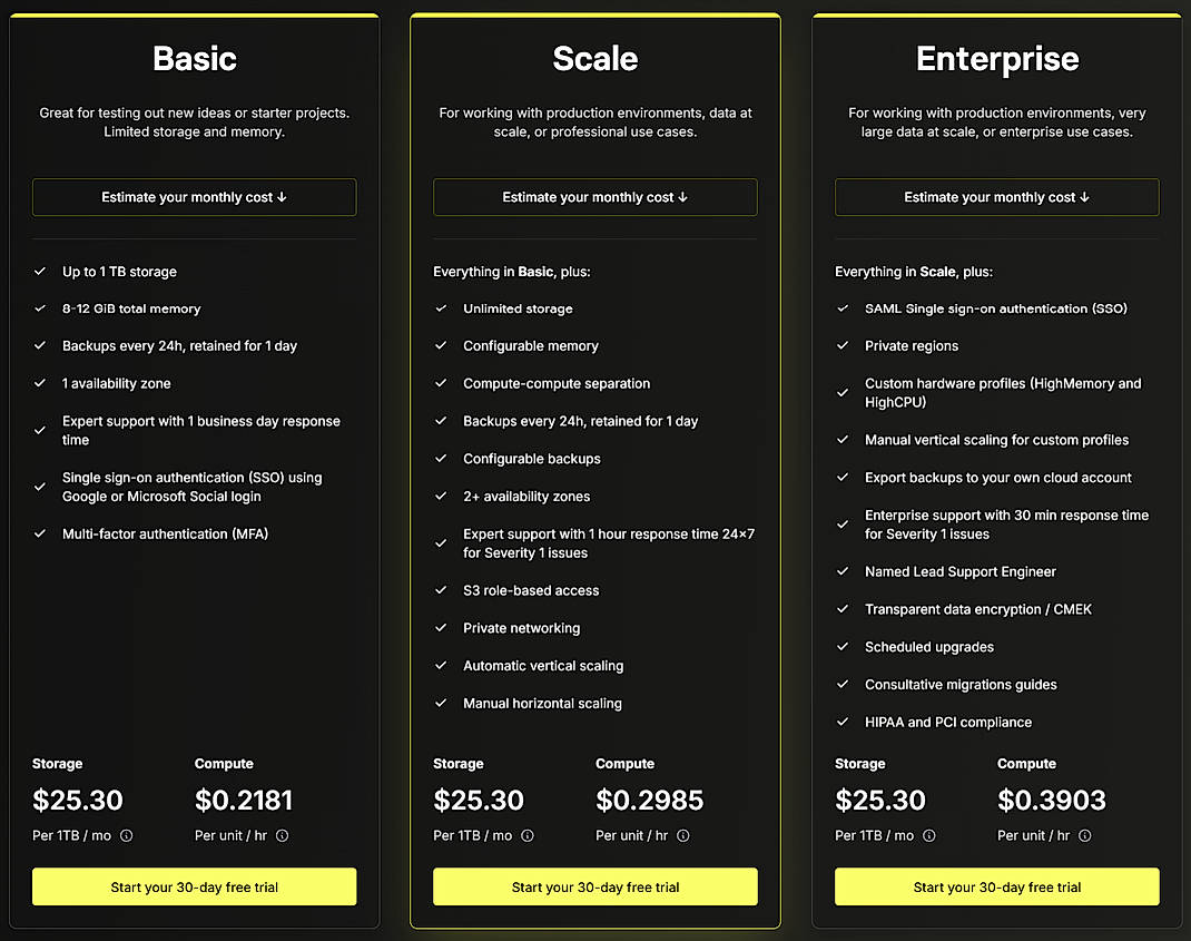 Pricing screenshot