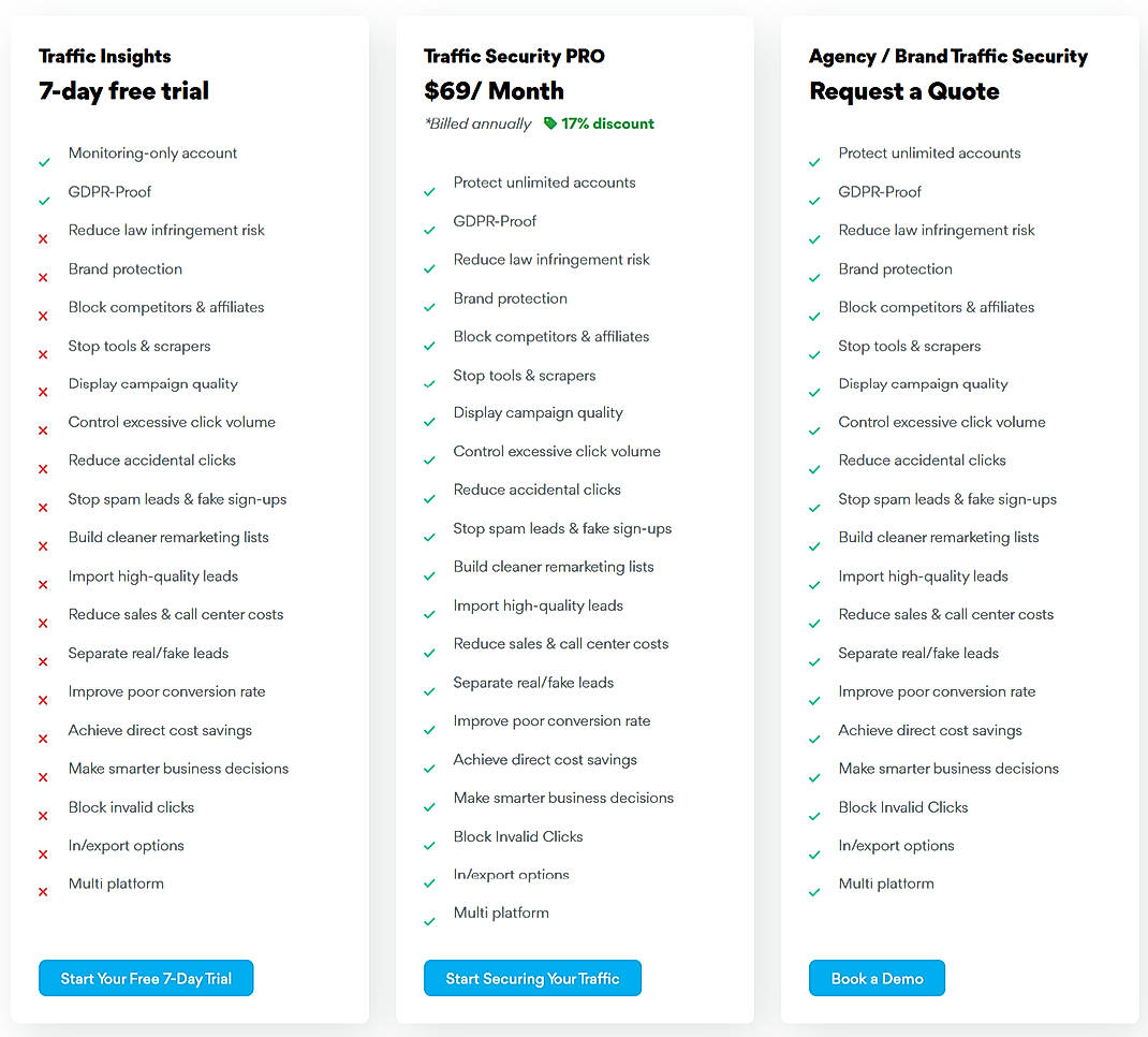 Pricing screenshot