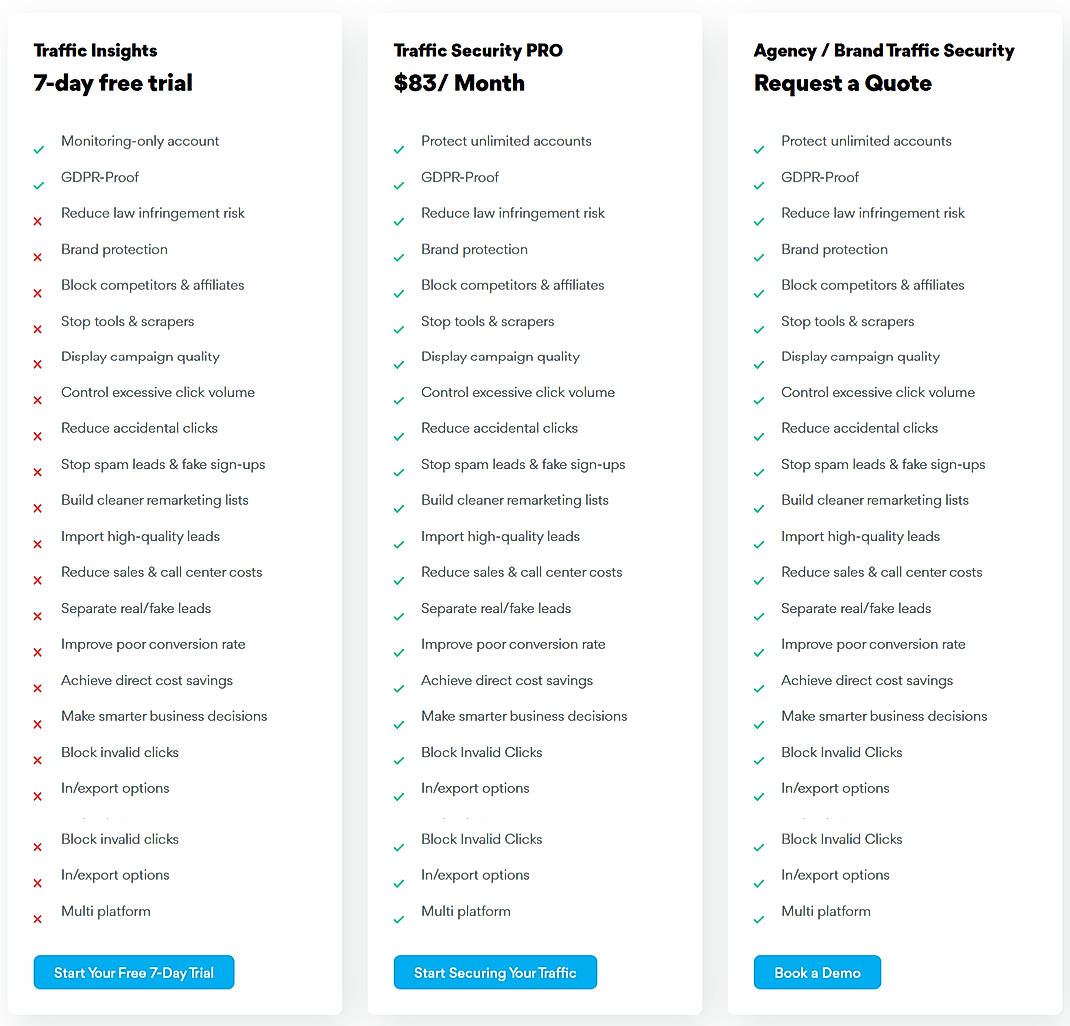 Pricing screenshot