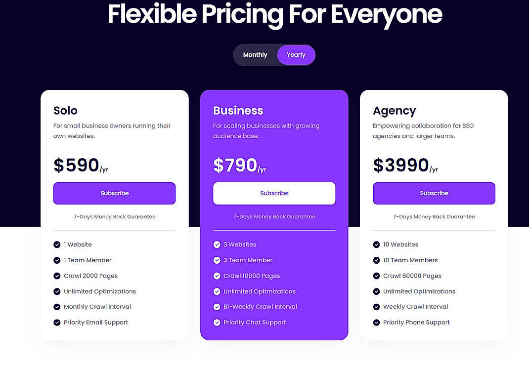 Pricing screenshot