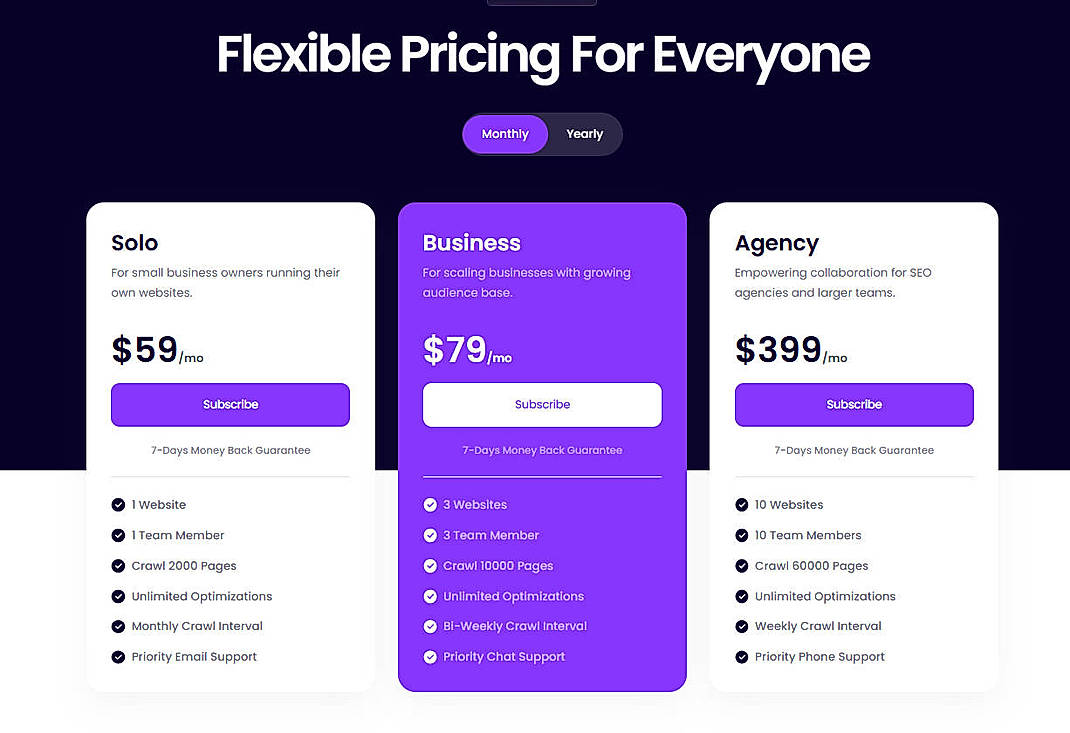 Pricing screenshot