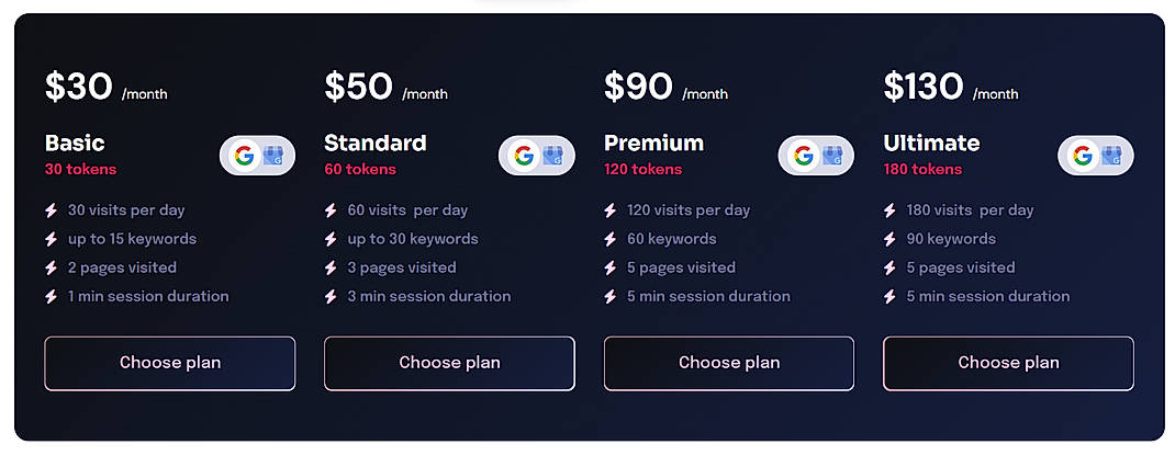 Pricing screenshot