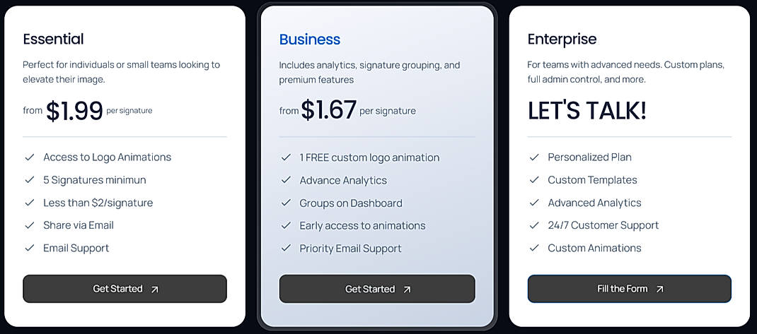 Pricing screenshot