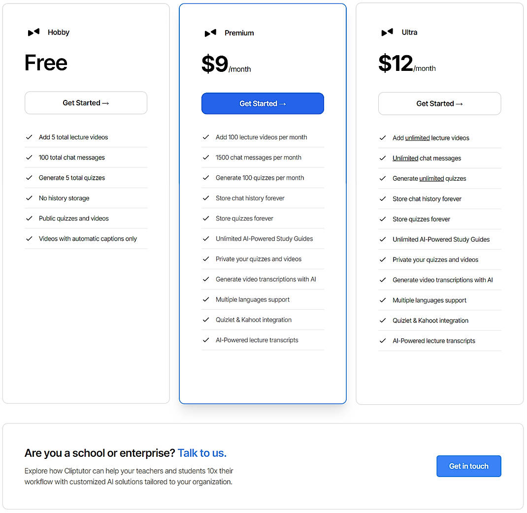 Pricing screenshot
