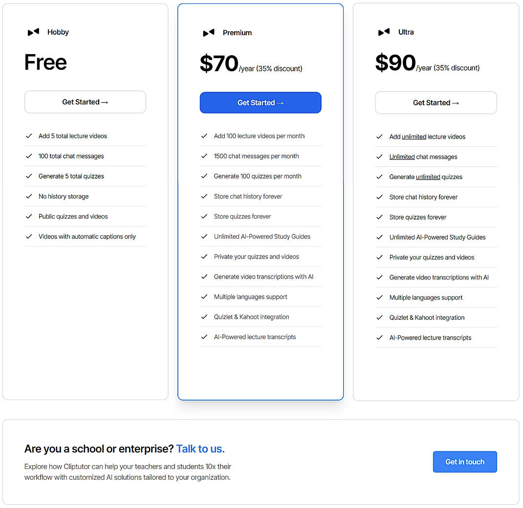Pricing screenshot
