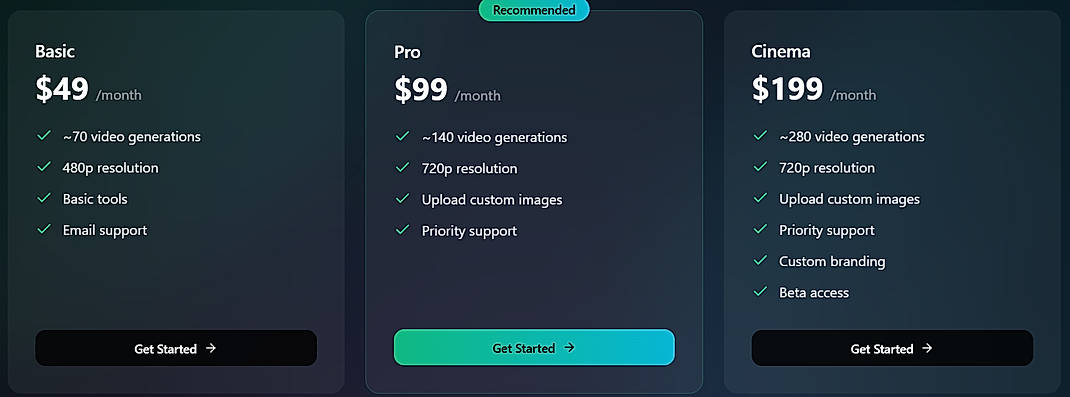 Pricing screenshot