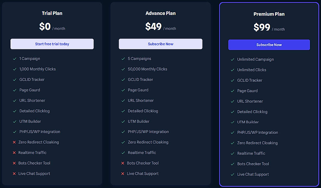 Pricing screenshot