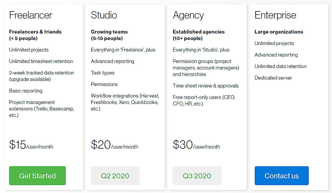 Pricing screenshot