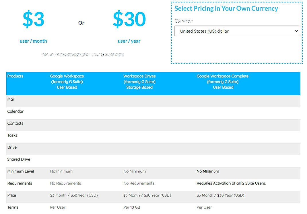 Pricing screenshot
