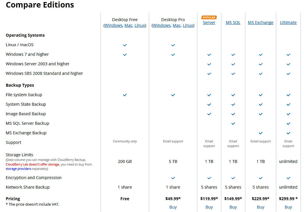 Pricing screenshot