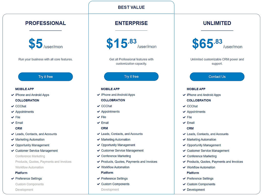 Pricing screenshot