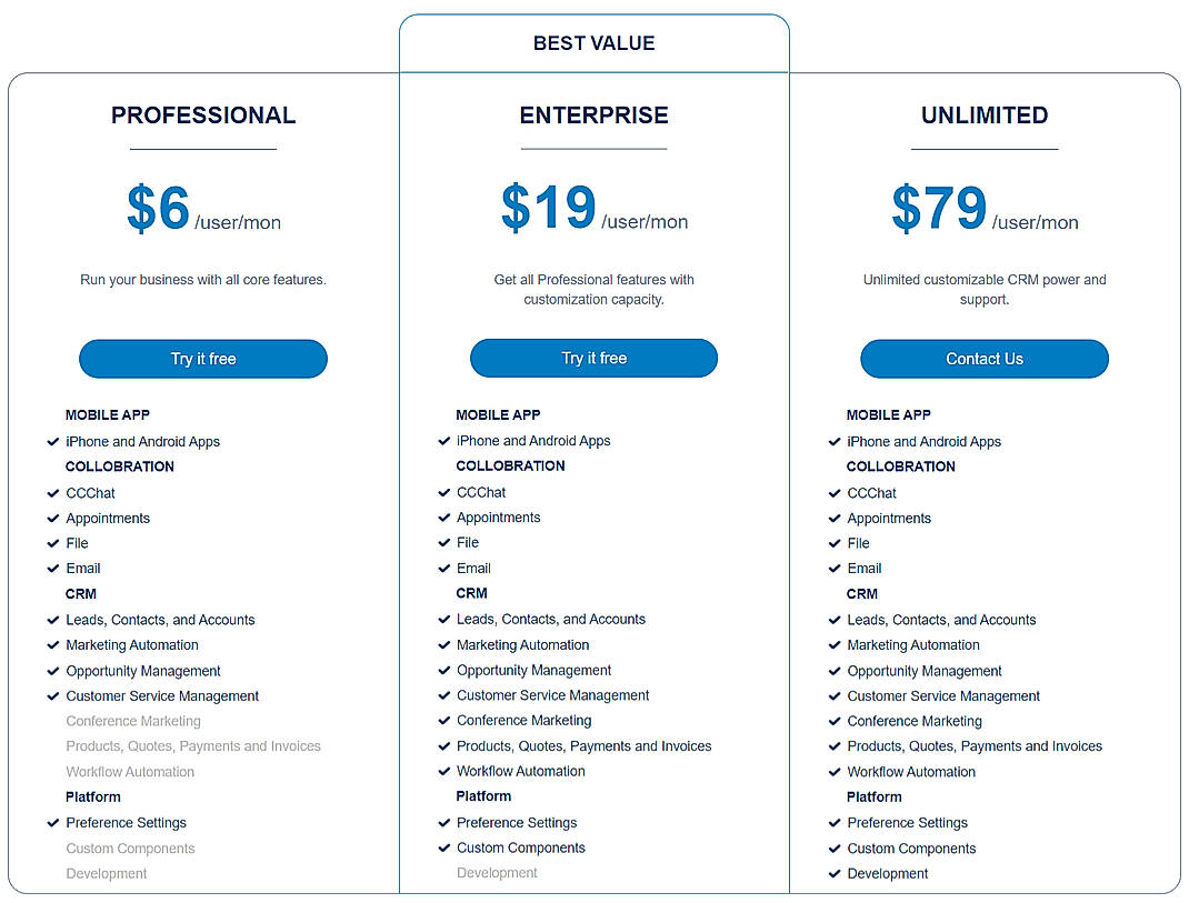 Pricing screenshot