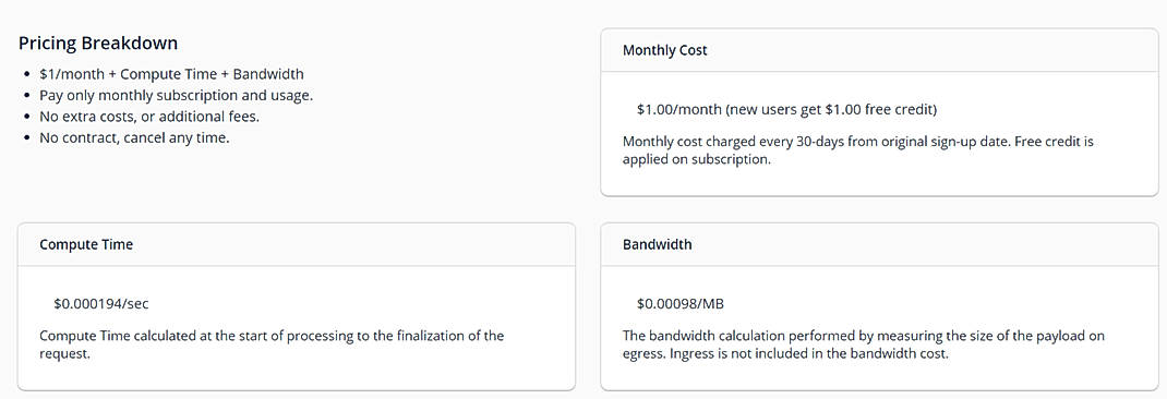 Pricing screenshot