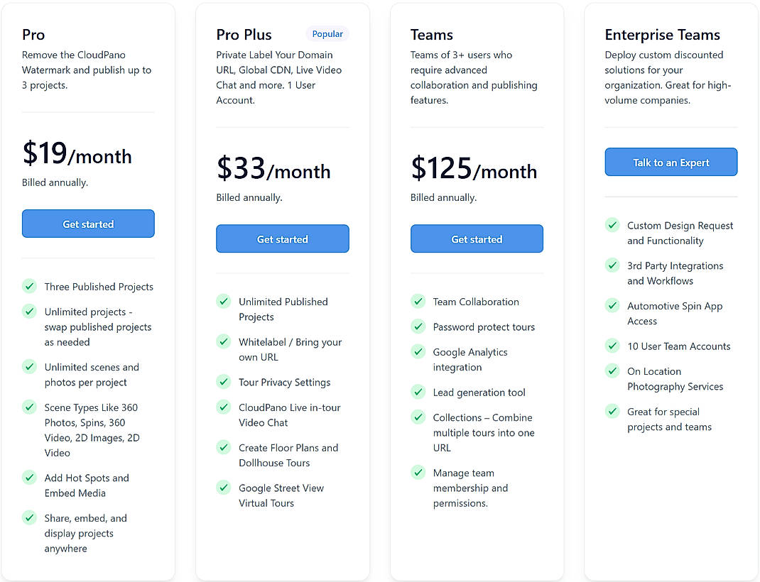 Pricing screenshot
