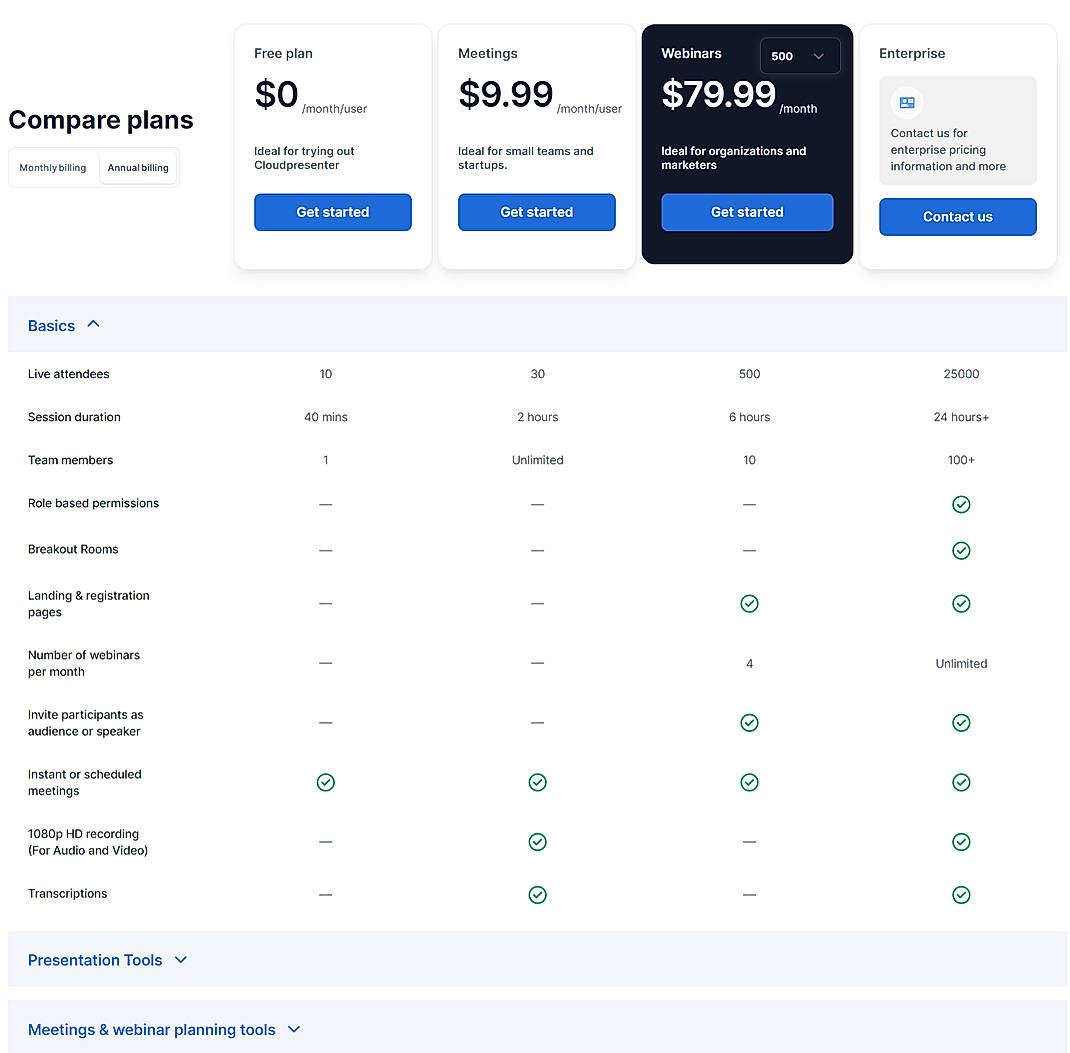Pricing screenshot
