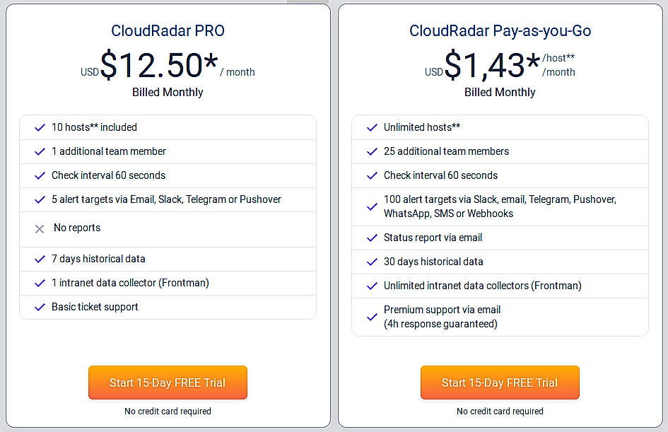 Pricing screenshot