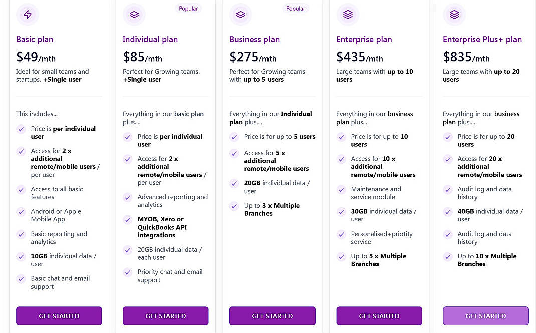 Pricing screenshot