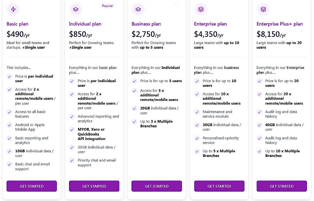 Pricing screenshot