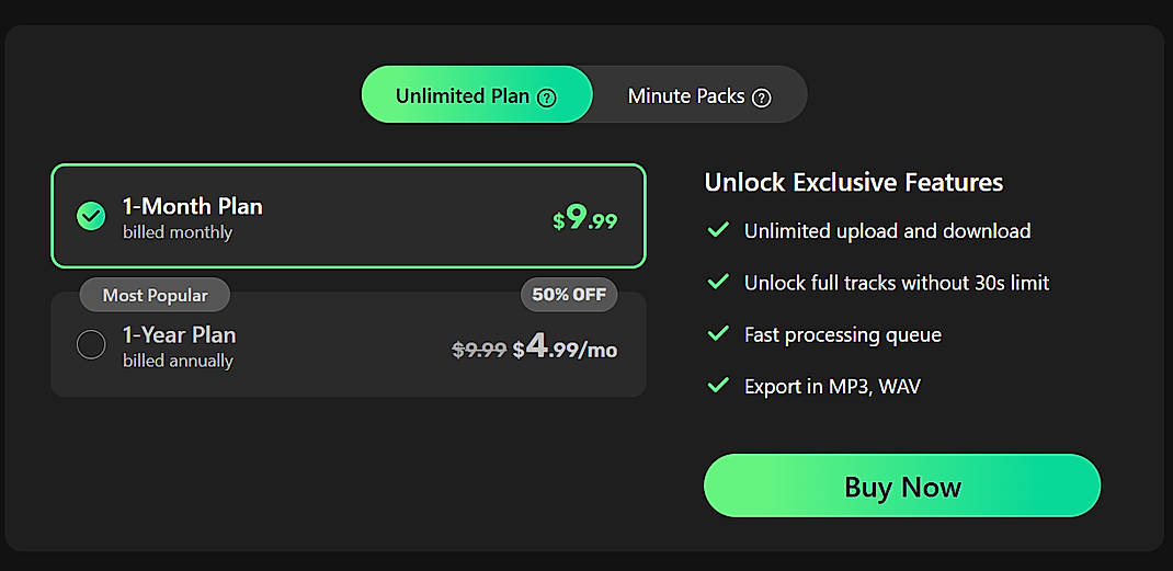 Pricing screenshot