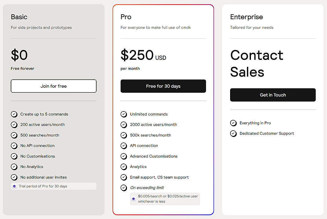 Pricing screenshot