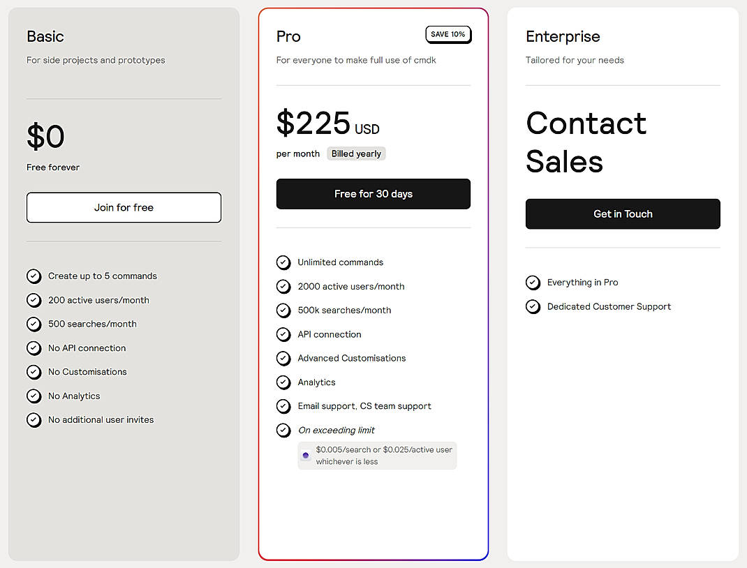 Pricing screenshot