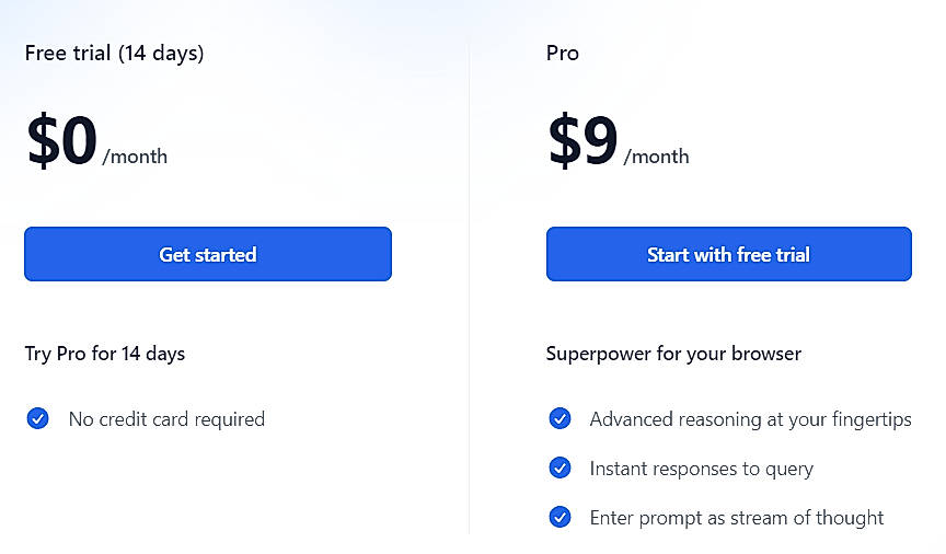 Pricing screenshot