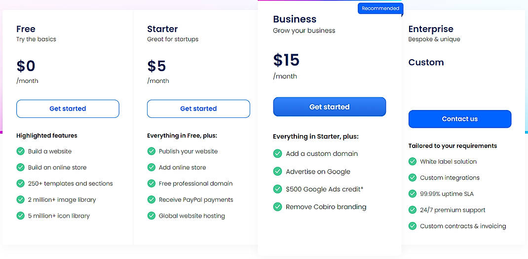 Pricing screenshot