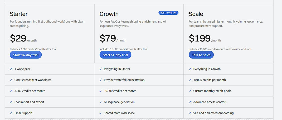 Pricing screenshot