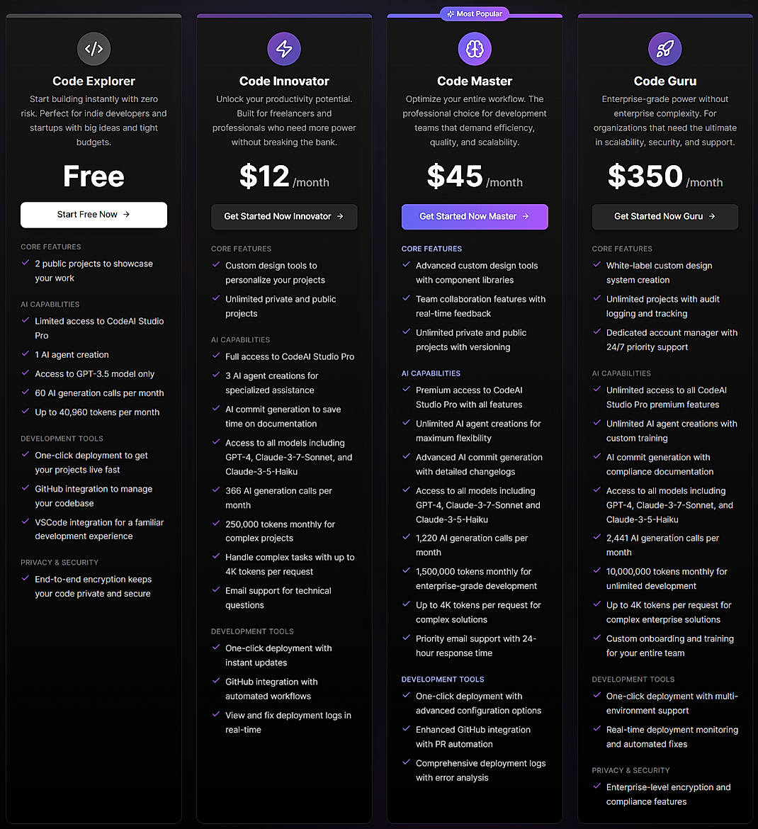 Pricing screenshot