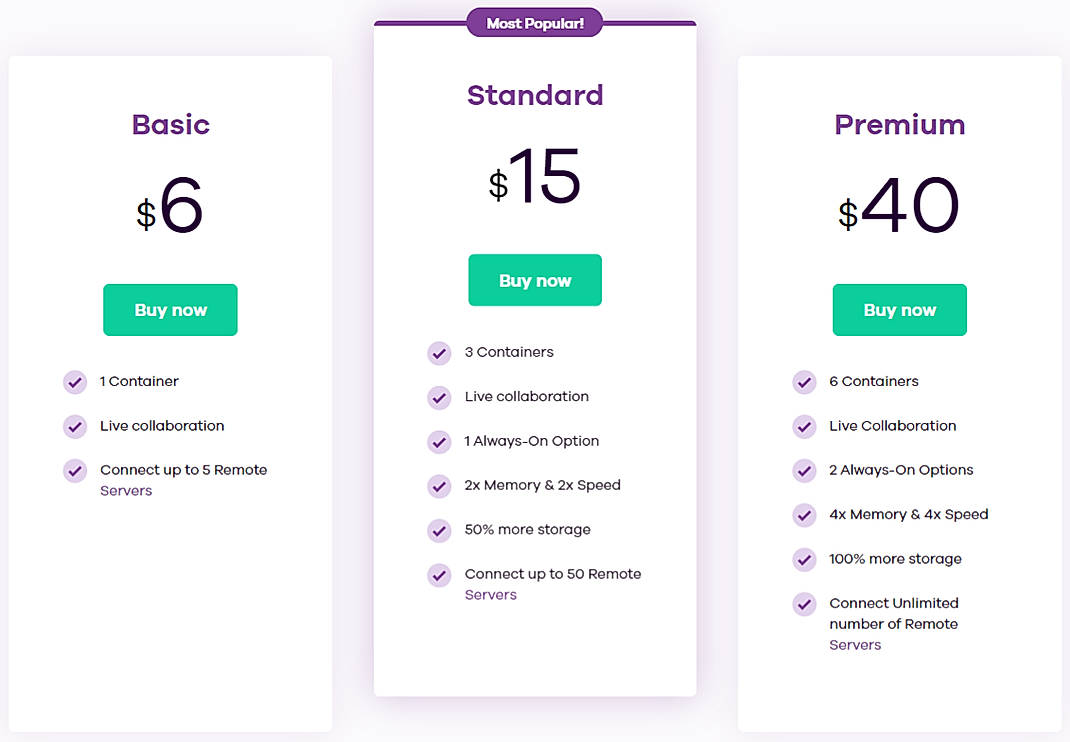 Pricing screenshot