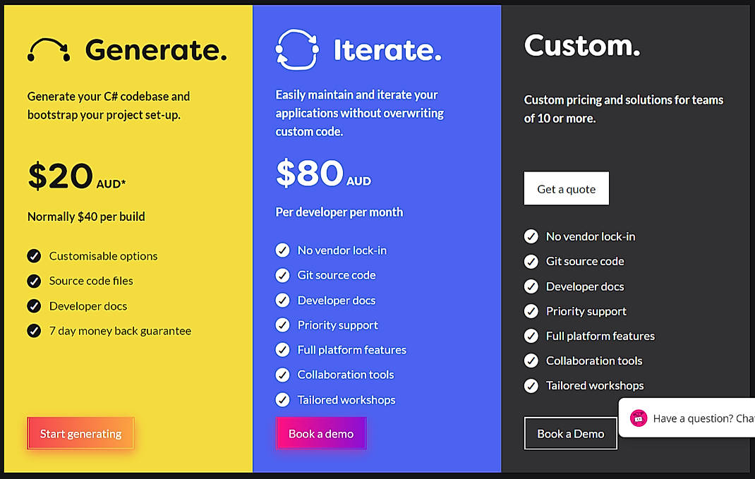 Pricing screenshot