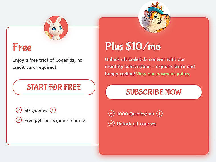Pricing screenshot