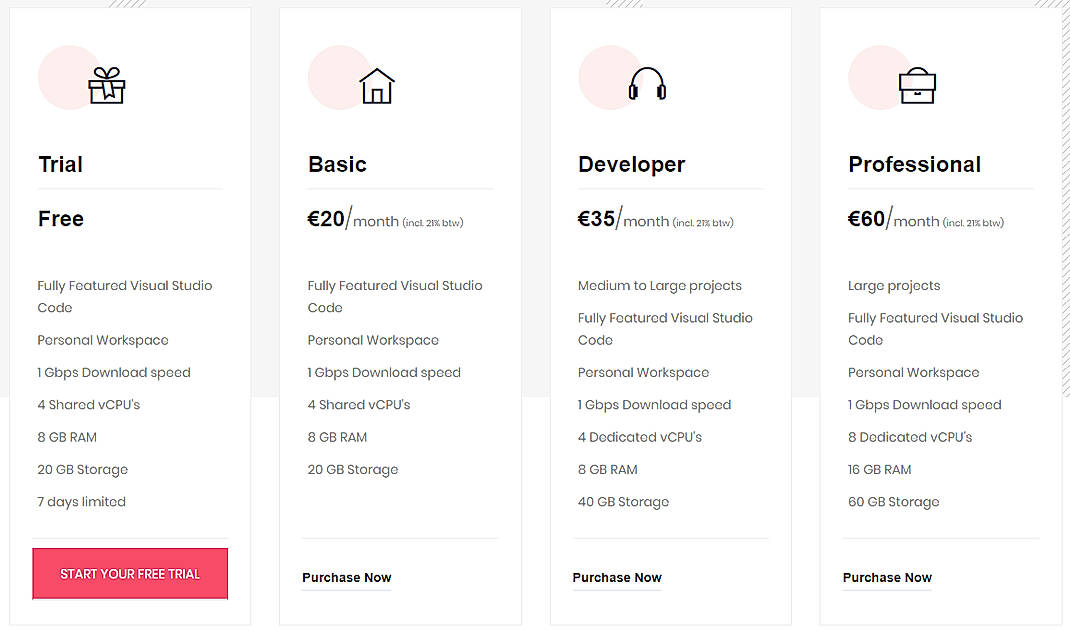 Pricing screenshot