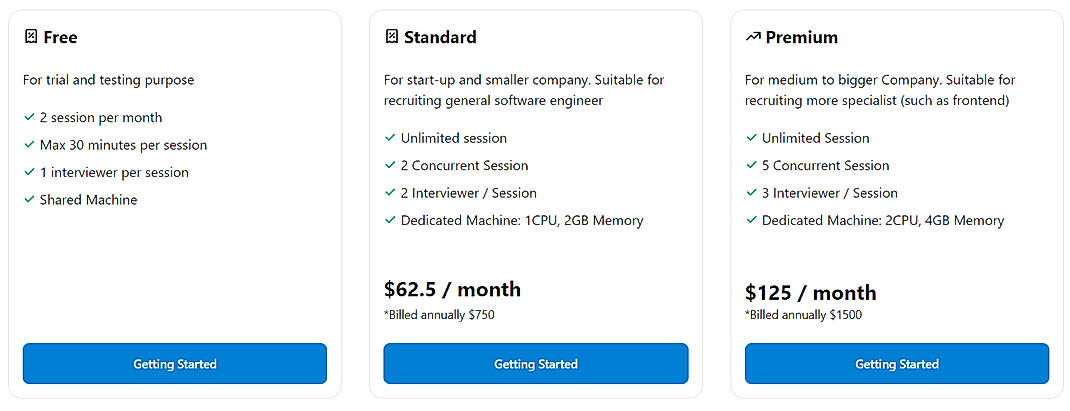 Pricing screenshot