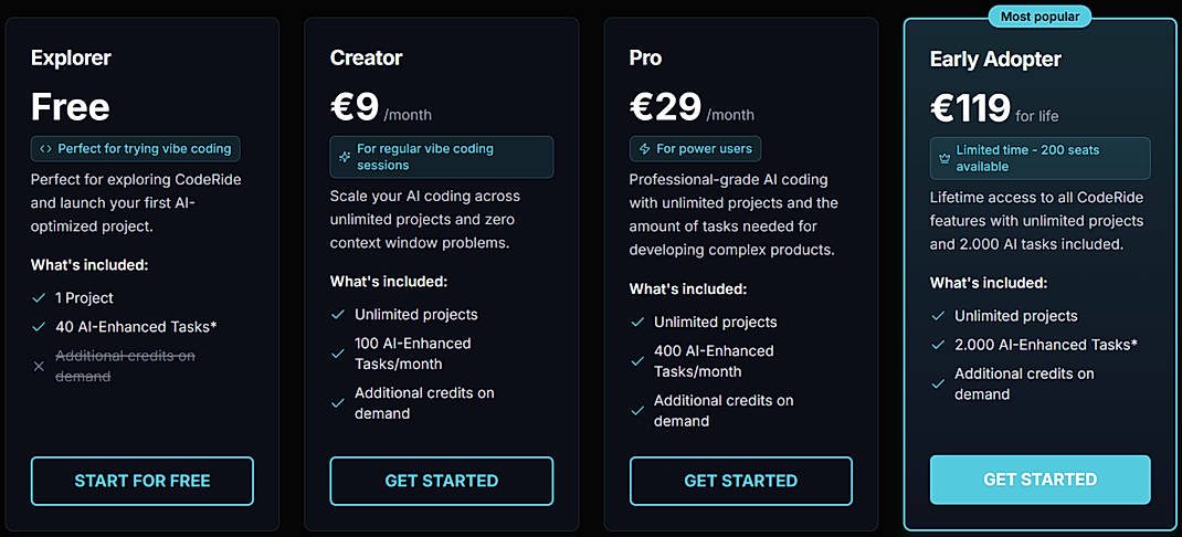 Pricing screenshot