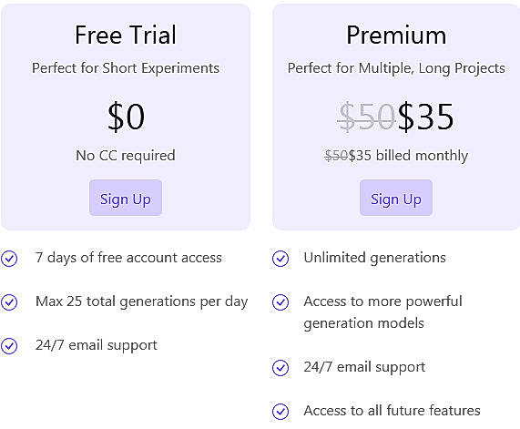 Pricing screenshot