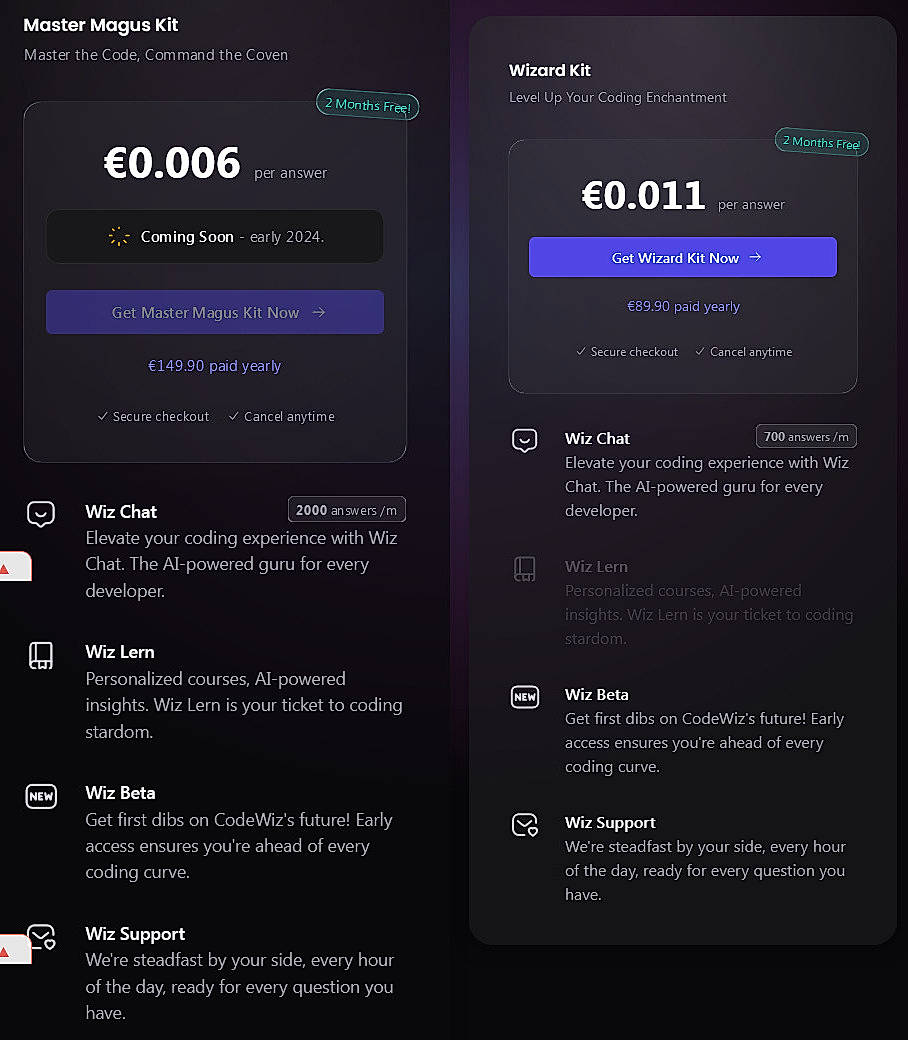 Pricing screenshot
