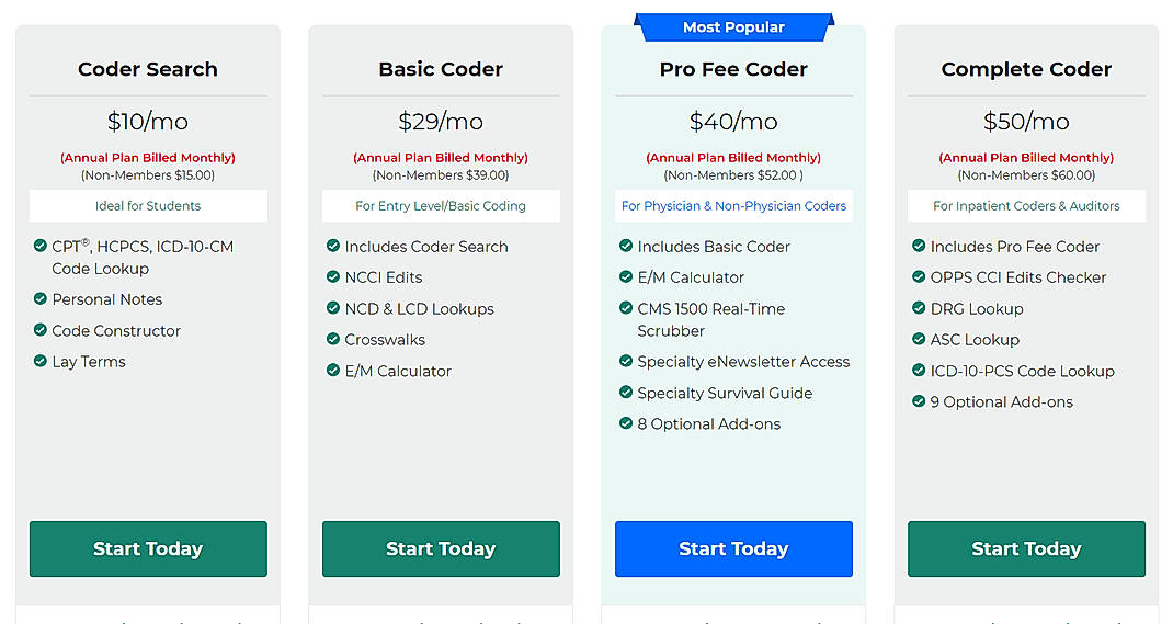 Pricing screenshot
