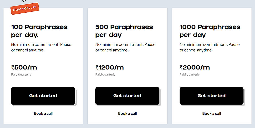 Pricing screenshot