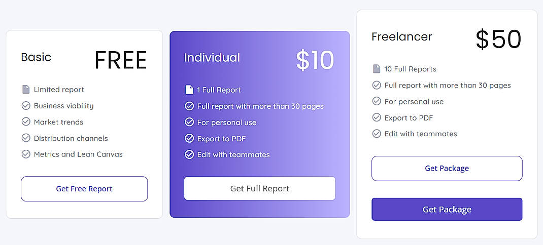 Pricing screenshot