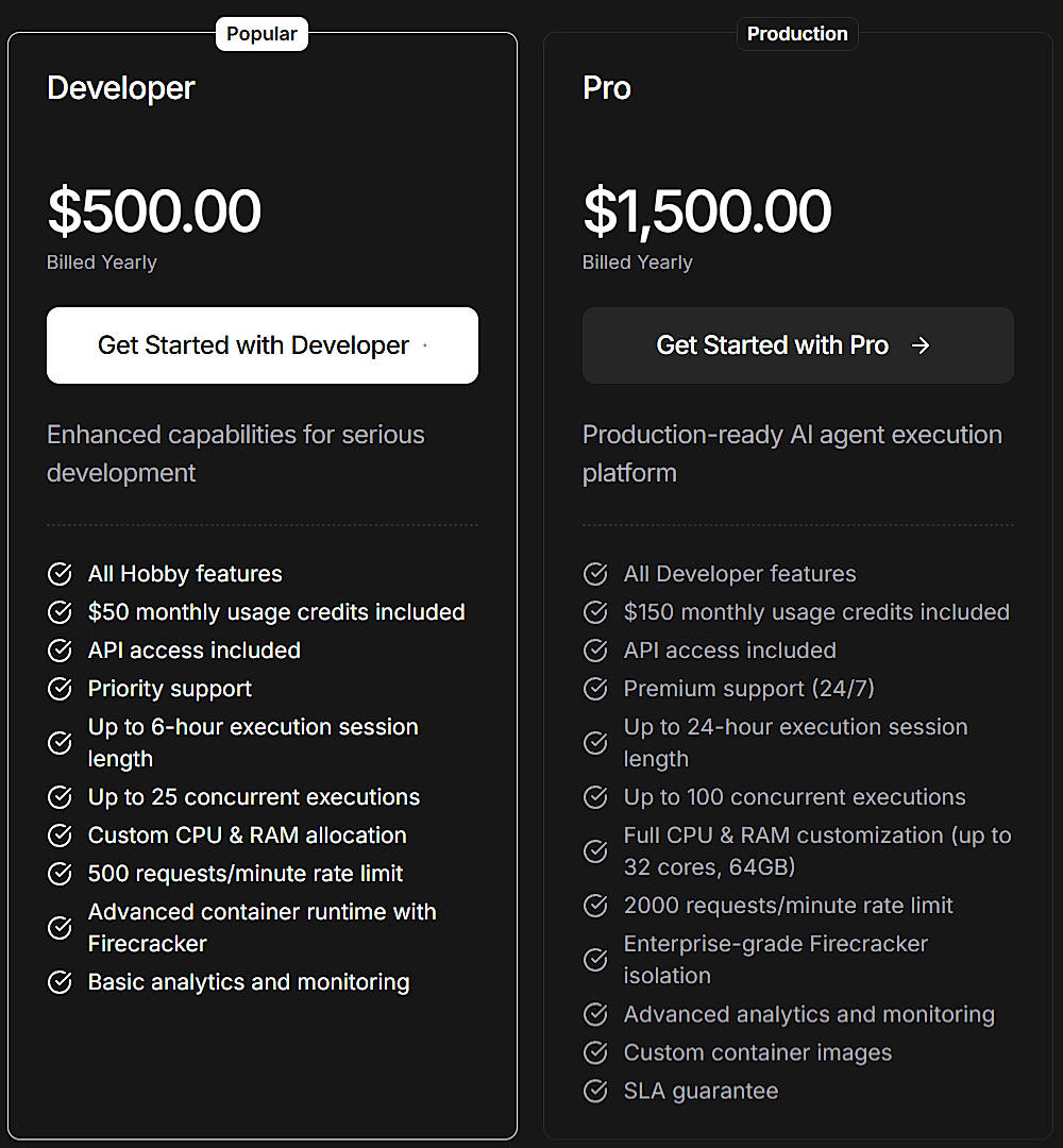 Pricing screenshot