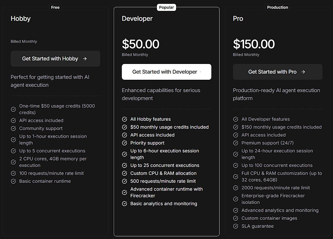 Pricing screenshot