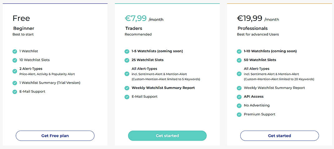 Pricing screenshot