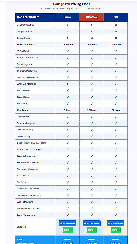 Pricing screenshot