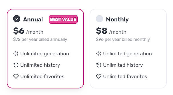 Pricing screenshot