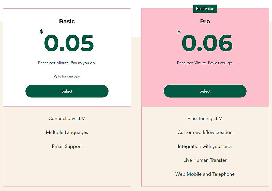 Pricing screenshot