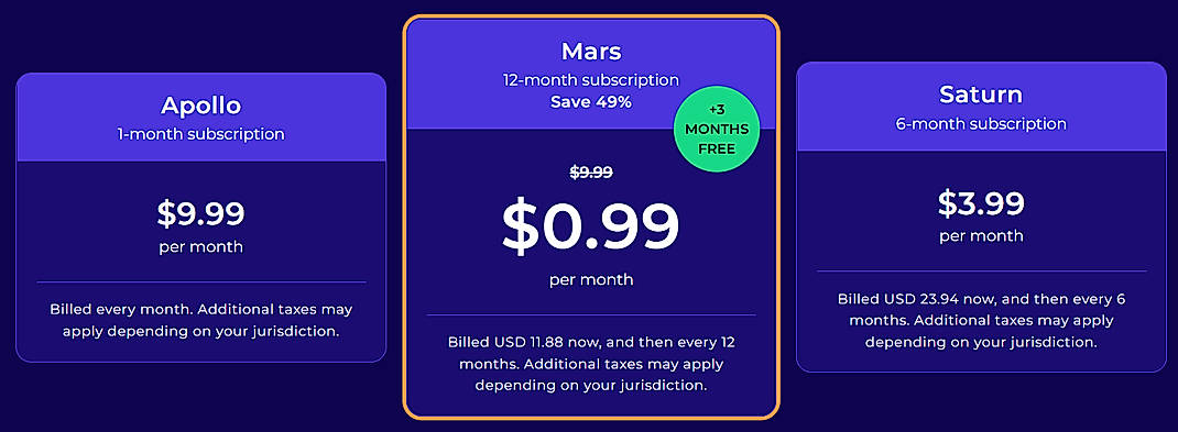 Pricing screenshot