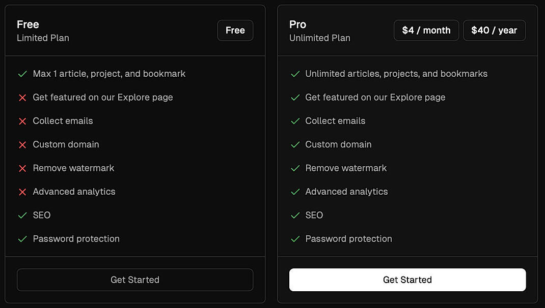 Pricing screenshot