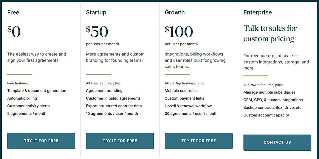 Pricing screenshot